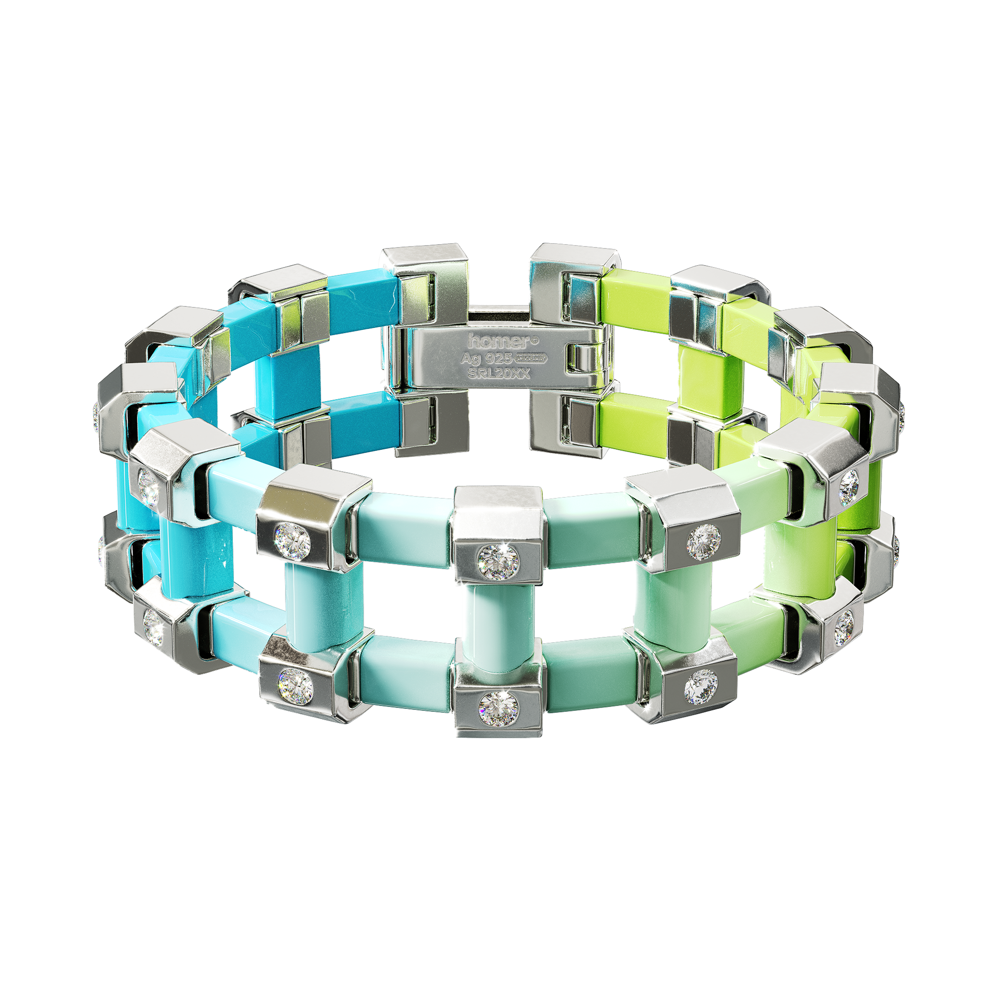 A detail of Sodium Bracelet XL in Bubble Blue Gradient